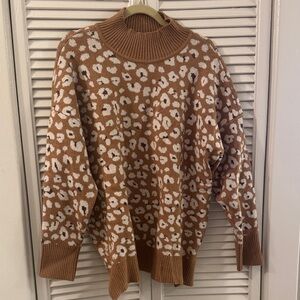 LOFT Tan and White Leopard Print Turtleneck Sweater - NWT